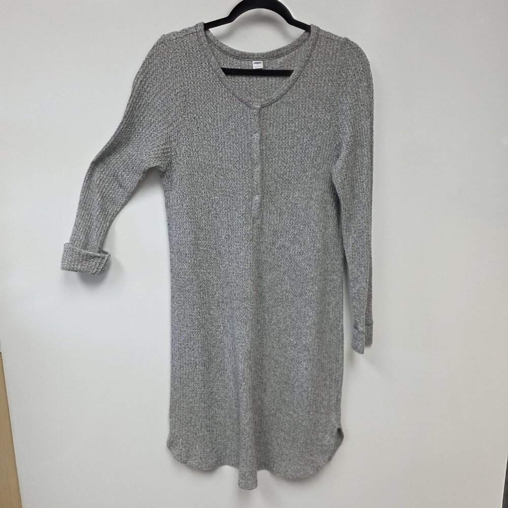 Old Navy Sleepshirt Womens Large Gray Plush Henley Knit Long Sleeve Lounge